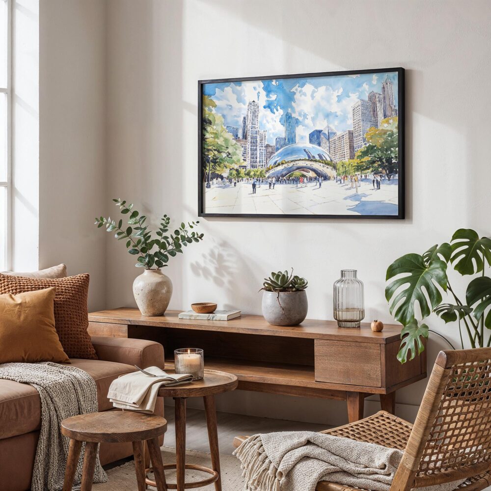 02 - Chicago Cloud Gate Watercolor Art - Horizontal Art - Digital Download - Boho Living Room.jpg 02 - Chicago Cloud Gate Watercolor Art - Horizontal Art - Digital Download - Boho Living Room.jpg