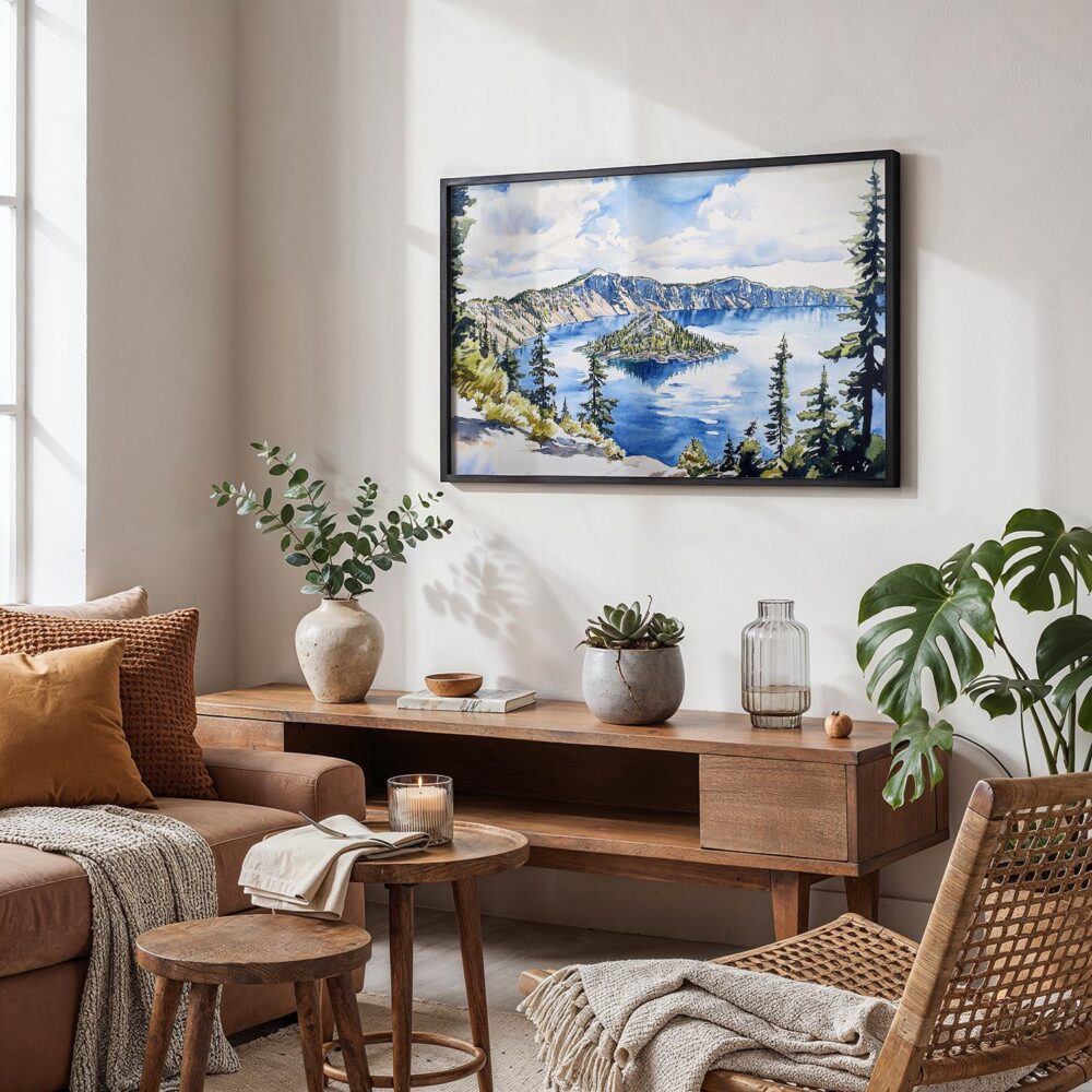 02 - Crater Lake National Park Watercolor - Horizontal Art - Digital Download - Boho Living Room.jpg 02 - Crater Lake National Park Watercolor - Horizontal Art - Digital Download - Boho Living Room.jpg