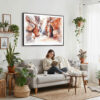 02 - Framed Antelope Canyon National Park Watercolor - Horizontal Canvas Print - Boho Living Room with Woman reading.jpg