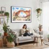 02 - Framed Arches National Park Watercolor - Horizontal Canvas Print - Boho Living Room with Woman reading.jpg
