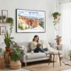 02 - Framed Bryce Canyon National Park Watercolor - Horizontal Canvas Print - Boho Living Room with Woman reading.jpg