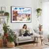 02 - Framed Canyonlands National Park Watercolor - Horizontal Canvas Print - Boho Living Room with Woman reading.jpg