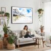 02 - Framed Cottages at Outer Banks NC Watercolor - Horizontal Canvas Print - Boho Living Room with Woman reading.jpg