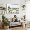 02 - Framed Denali National Park Watercolor - Horizontal Canvas Print - Boho Living Room with Woman reading.jpg