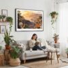 02 - Framed Grand Canyon National Park Watercolor - Horizontal Canvas Print - Boho Living Room with Woman reading.jpg