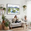 02 - Framed Kobuk Valley National Park Watercolor - Horizontal Canvas Print - Boho Living Room with Woman reading.jpg