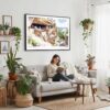 02 - Framed Mesa Verde National Park Watercolor - Horizontal Canvas Print - Boho Living Room with Woman reading.jpg