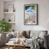 02 - Framed Morning Coffee in Lisbon Watercolor Canvas Print - Skandinavian Living Room - Vertical.jpg