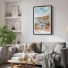 02 - Framed Morning Coffee in Porto Watercolor Canvas Print - Skandinavian Living Room - Vertical.jpg