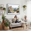 02 - Framed Pinnacles National Park Watercolor - Horizontal Canvas Print - Boho Living Room with Woman reading.jpg