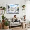 02 - Framed San Francisco Painted Ladies Watercolor Art - Horizontal Canvas Print - Boho Living Room with Woman reading.jpg