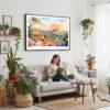 02 - Framed Sedona AZ Watercolor - Horizontal Canvas Print - Boho Living Room with Woman reading.jpg