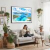 02 - Framed Virgin Islands National Park Watercolor - Horizontal Canvas Print - Boho Living Room with Woman reading.jpg
