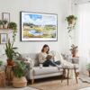 02 - Framed Yellowstone National Park Watercolor - Horizontal Canvas Print - Boho Living Room with Woman reading.jpg