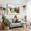 02 - Framed Zion National Park Watercolor - Horizontal Canvas Print - Boho Living Room with Woman reading.jpg
