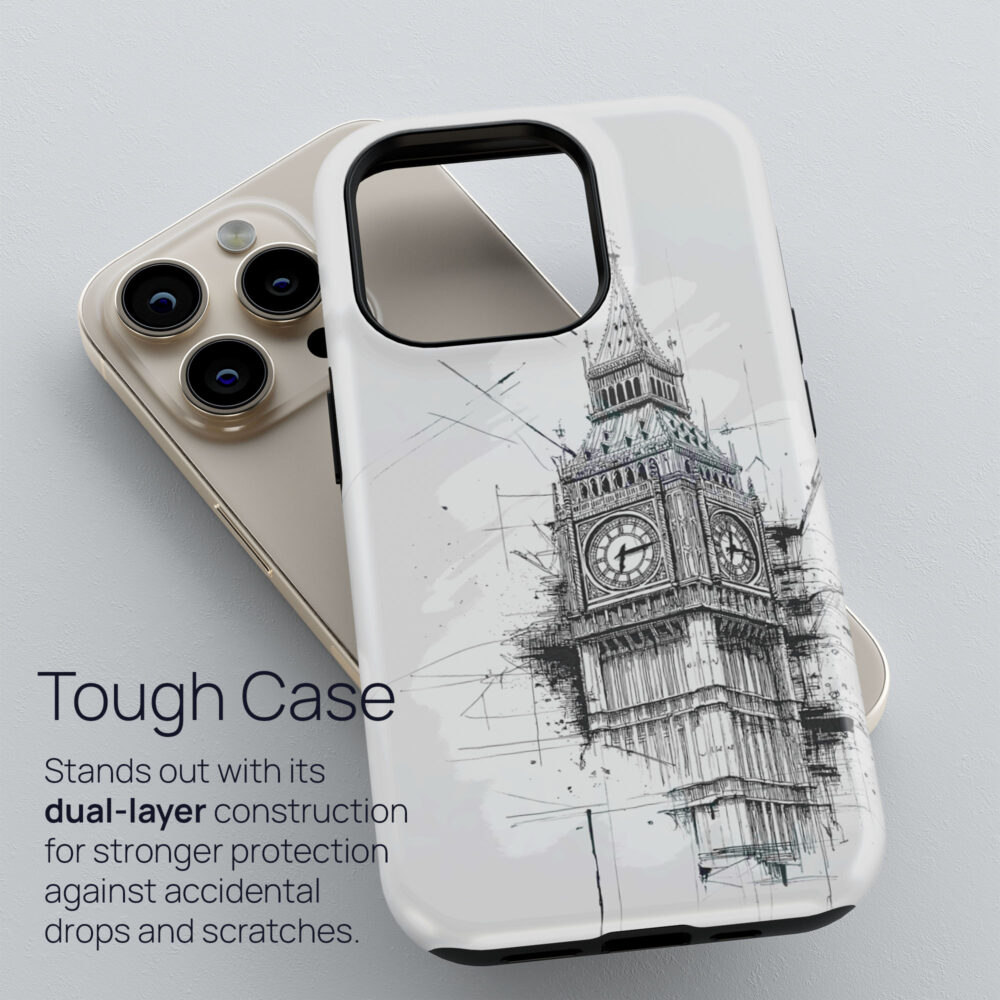 02 - London Big Ben Clock Tower Pencil Drawing Phone Case - Tough Case.jpg 02 - London Big Ben Clock Tower Pencil Drawing Phone Case - Tough Case.jpg