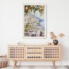 02 - Morning Coffee in Amalfi Coast Watercolor Art Print Hanging above Shelf - Vertical.jpg
