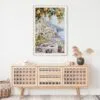 02 - Morning Coffee in Amalfi Coast Watercolor Art Print Hanging above Shelf - Vertical.jpg