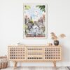 02 - Morning Coffee in Amsterdam Watercolor Art Print Hanging above Shelf - Vertical.jpg
