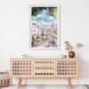 02 - Morning Coffee in Lisbon Watercolor Art Print Hanging above Shelf - Vertical.jpg