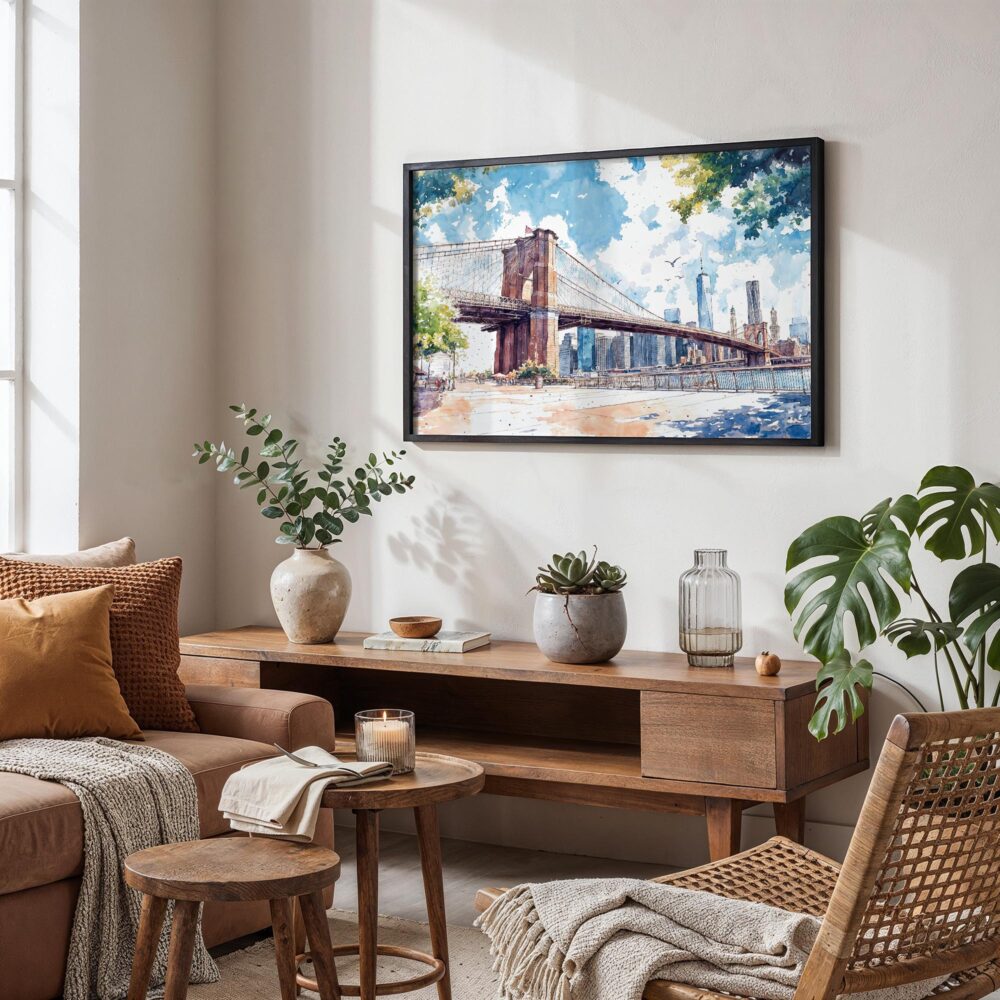 02 - NYC Brooklyn Bridge Watercolor Art - Horizontal Art - Digital Download - Boho Living Room.jpg 02 - NYC Brooklyn Bridge Watercolor Art - Horizontal Art - Digital Download - Boho Living Room.jpg