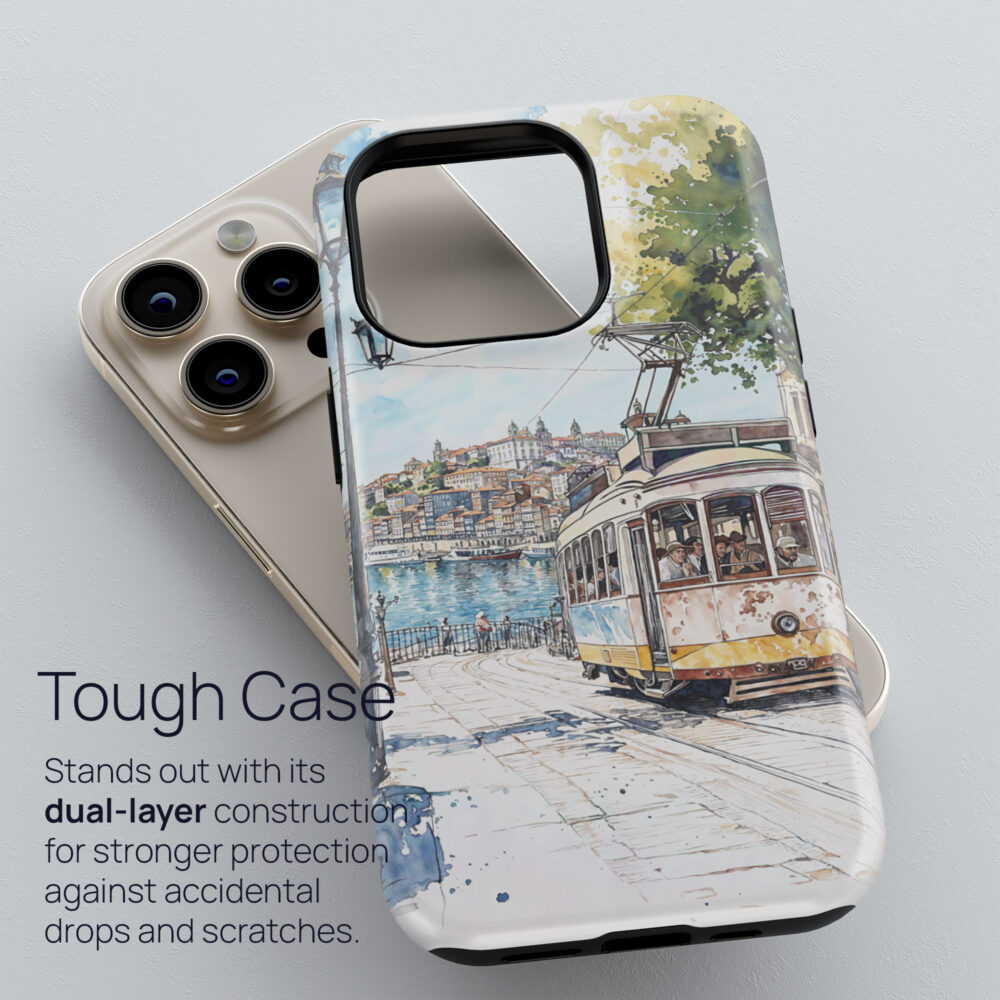 02 - Porto Tram Art - Watercolor Art Phone Case - Tough Case.jpg 02 - Porto Tram Art - Watercolor Art Phone Case - Tough Case.jpg