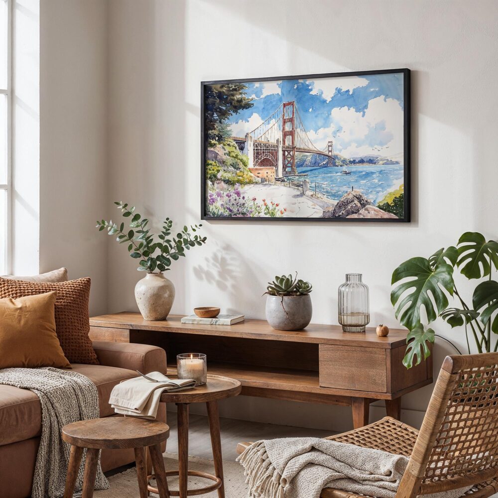 02 - San Francisco Golden Gate Bridge Watercolor Art - Horizontal Art - Digital Download - Boho Living Room.jpg 02 - San Francisco Golden Gate Bridge Watercolor Art - Horizontal Art - Digital Download - Boho Living Room.jpg