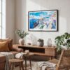 02 - Santorini Blue Dome Church Watercolor Art - Horizontal Art - Digital Download - Boho Living Room.jpg