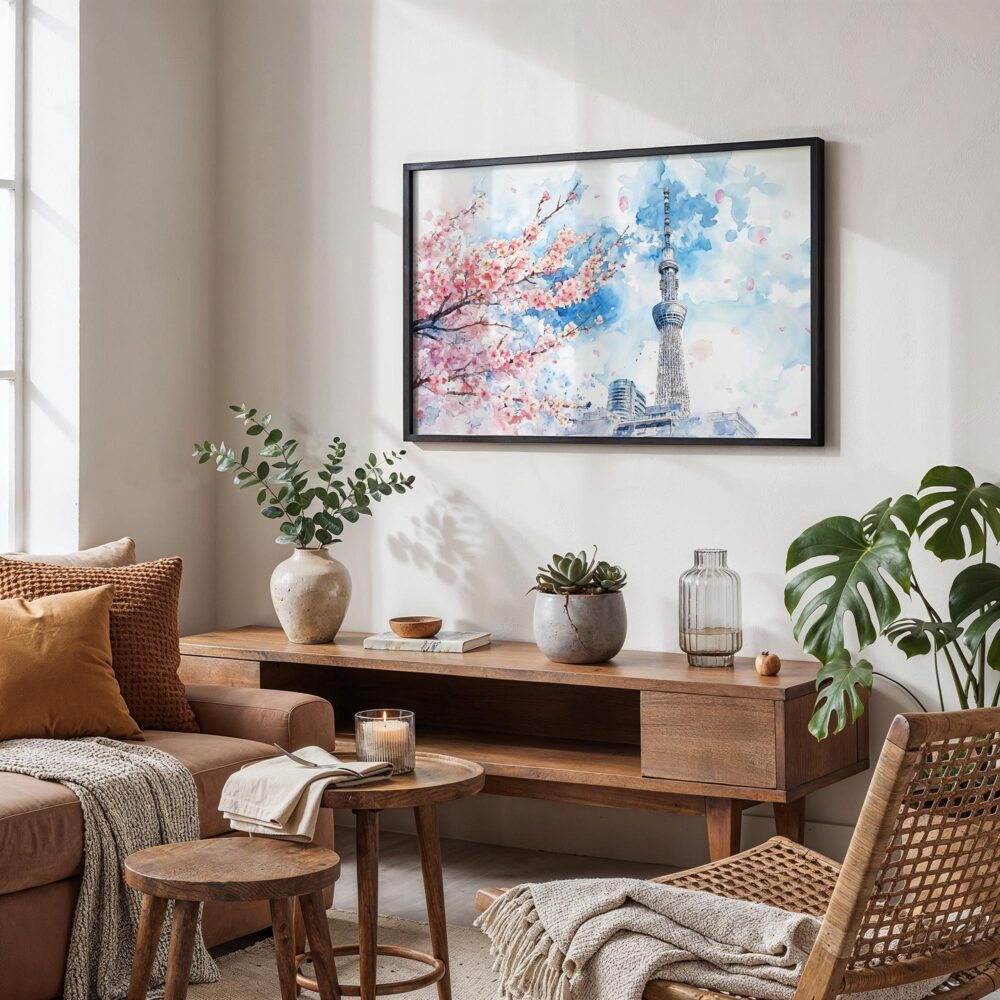 02 - Tokyo Skytree During Sakura Season Watercolor Art - Horizontal Art - Digital Download - Boho Living Room.jpg 02 - Tokyo Skytree During Sakura Season Watercolor Art - Horizontal Art - Digital Download - Boho Living Room.jpg