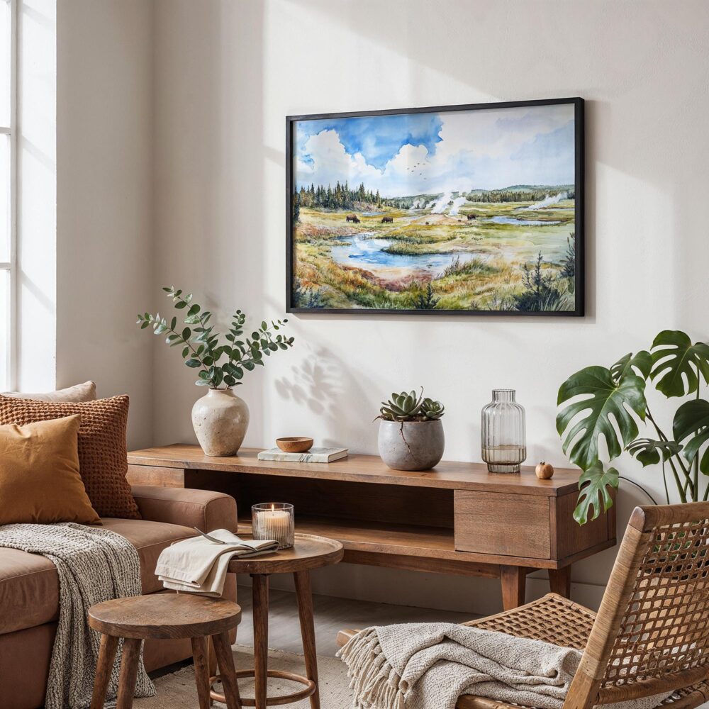 02 - Yellowstone National Park Watercolor - Horizontal Art - Digital Download - Boho Living Room.jpg 02 - Yellowstone National Park Watercolor - Horizontal Art - Digital Download - Boho Living Room.jpg