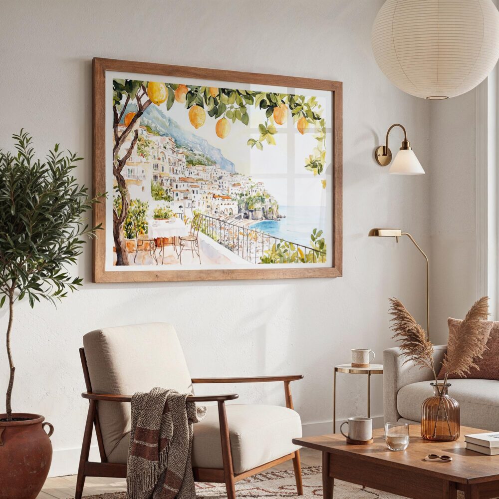 03 - Amalfi Coast with Lemon Trees Watercolor Art - Horizontal Art - Digital Download - Boho Living Room 2.jpg 03 - Amalfi Coast with Lemon Trees Watercolor Art - Horizontal Art - Digital Download - Boho Living Room 2.jpg