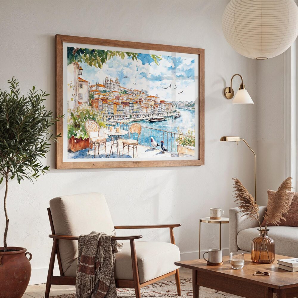 03 - Coffee in Porto Portugal Watercolor Art - Horizontal Art - Digital Download - Boho Living Room 2.jpg 03 - Coffee in Porto Portugal Watercolor Art - Horizontal Art - Digital Download - Boho Living Room 2.jpg