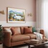 03 - Framed Adirondack Mountains Watercolor - Horizontal Art Print hanging in Boho Living Room.jpg