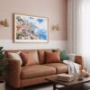 03 - Framed Amalfi Coast Watercolor Art - Horizontal Art Print hanging in Boho Living Room.jpg