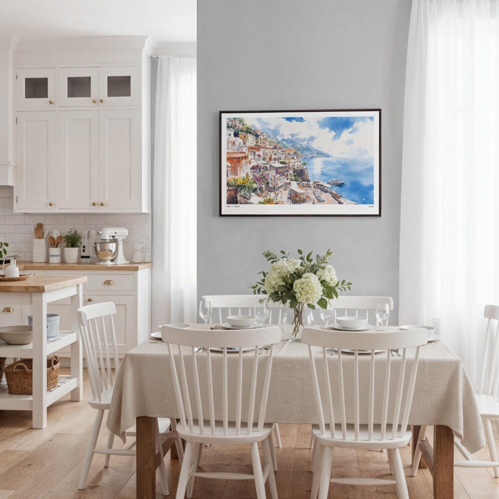 03 - Framed Amalfi Coast Watercolor Art - Horizontal Canvas Print - Coastal Kitchen.jpg 03 - Framed Amalfi Coast Watercolor Art - Horizontal Canvas Print - Coastal Kitchen.jpg