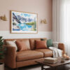 03 - Framed Banff National Park Watercolor - Horizontal Art Print hanging in Boho Living Room.jpg