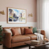 03 - Framed Big Bend National Park Watercolor - Horizontal Art Print hanging in Boho Living Room.jpg