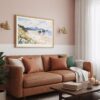 03 - Framed Cannon Beach Watercolor - Horizontal Art Print hanging in Boho Living Room.jpg
