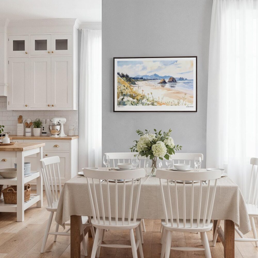 03 - Framed Cannon Beach Watercolor - Horizontal Canvas Print - Coastal Kitchen.jpg 03 - Framed Cannon Beach Watercolor - Horizontal Canvas Print - Coastal Kitchen.jpg