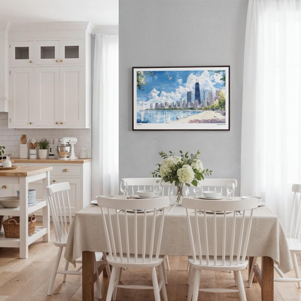 03 - Framed Chicago Skyline Watercolor Art - Horizontal Canvas Print - Coastal Kitchen.jpg 03 - Framed Chicago Skyline Watercolor Art - Horizontal Canvas Print - Coastal Kitchen.jpg