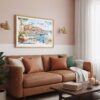 03 - Framed Coffee in Porto Portugal Watercolor Art - Horizontal Art Print hanging in Boho Living Room.jpg