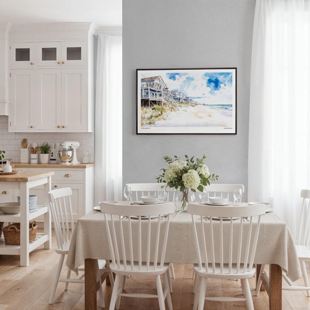 03 - Framed Cottages at Outer Banks NC Watercolor - Horizontal Canvas Print - Coastal Kitchen.jpg 03 - Framed Cottages at Outer Banks NC Watercolor - Horizontal Canvas Print - Coastal Kitchen.jpg