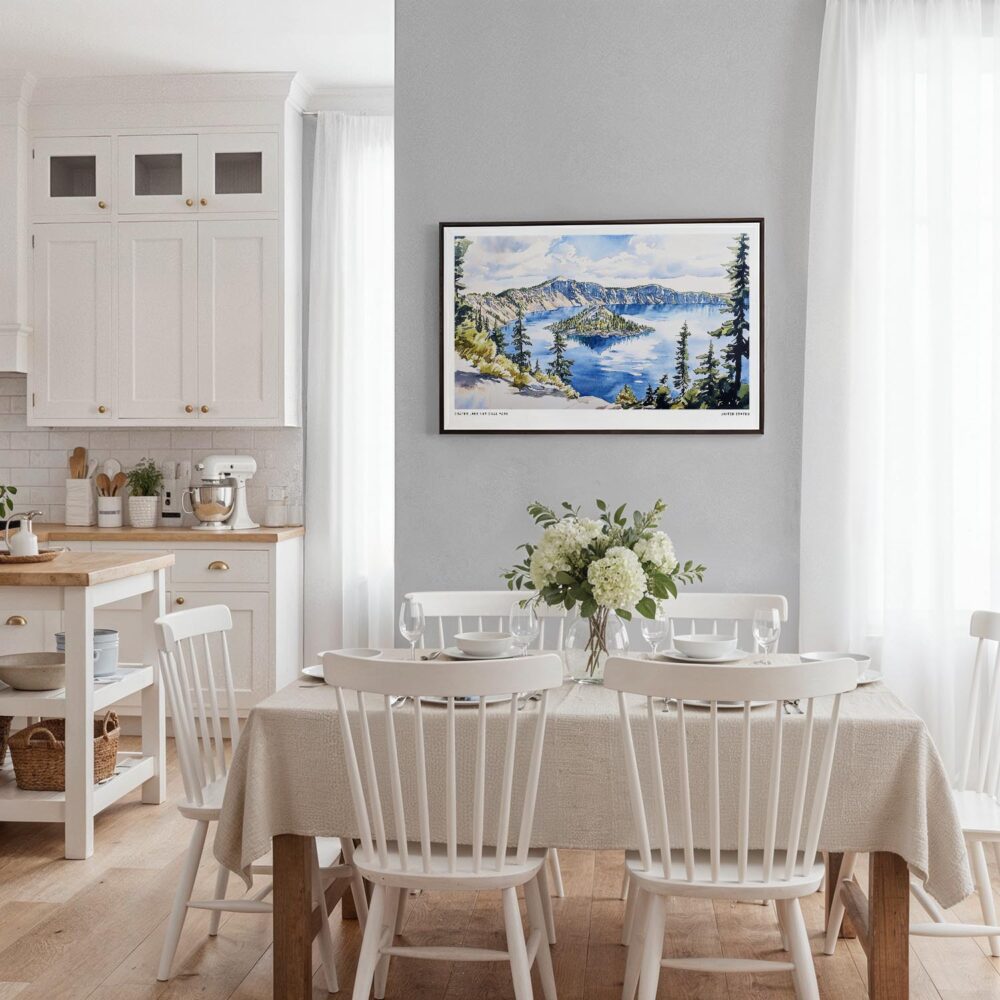 03 - Framed Crater Lake National Park Watercolor - Horizontal Canvas Print - Coastal Kitchen.jpg 03 - Framed Crater Lake National Park Watercolor - Horizontal Canvas Print - Coastal Kitchen.jpg