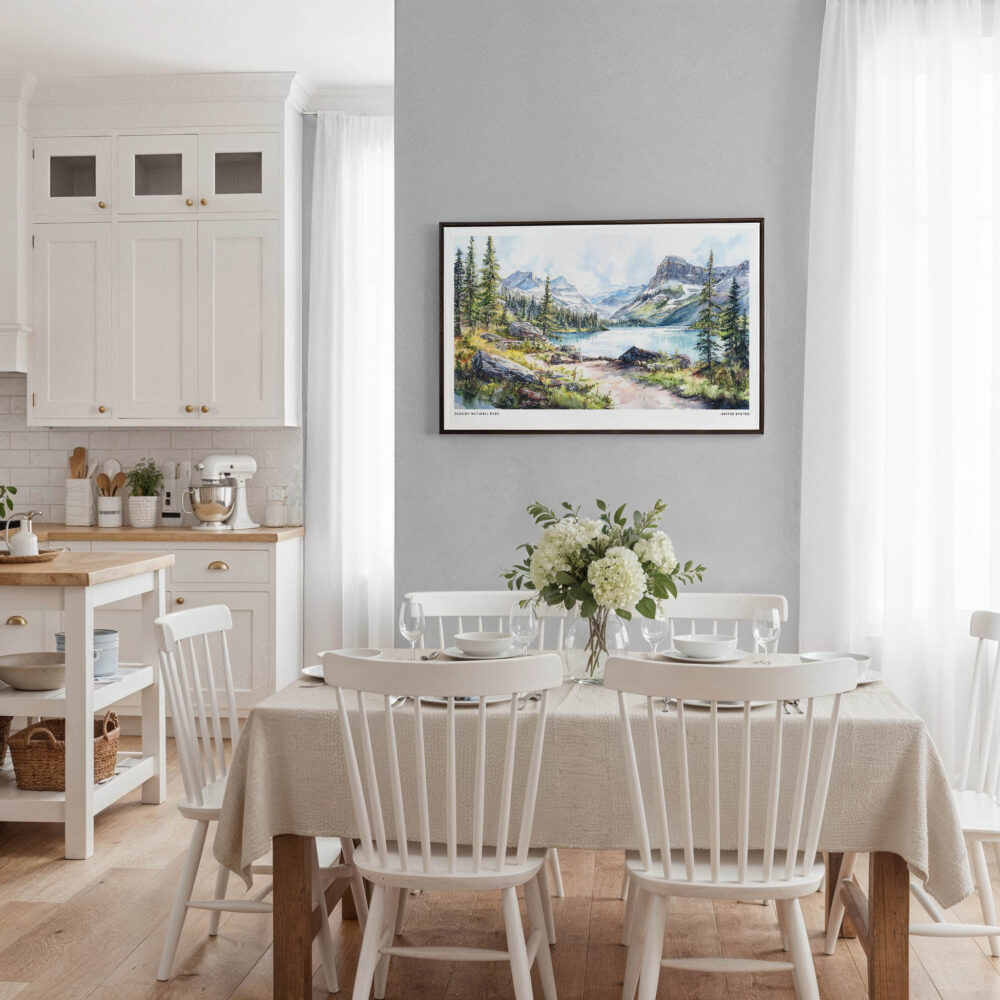 03 - Framed Glacier National Park Watercolor - Horizontal Canvas Print - Coastal Kitchen.jpg 03 - Framed Glacier National Park Watercolor - Horizontal Canvas Print - Coastal Kitchen.jpg