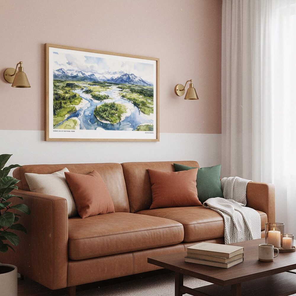 03 - Framed Kobuk Valley National Park Watercolor - Horizontal Art Print hanging in Boho Living Room.jpg 03 - Framed Kobuk Valley National Park Watercolor - Horizontal Art Print hanging in Boho Living Room.jpg