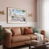 03 - Framed Lisbon Portugal Watercolor Art - Horizontal Art Print hanging in Boho Living Room.jpg