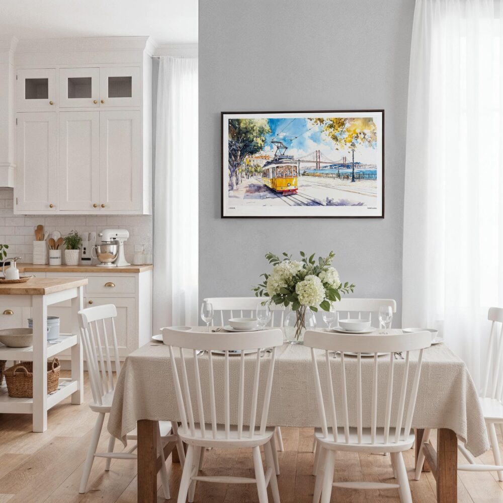 03 - Framed Lisbon Portugal Yellow Tram Watercolor Art - Horizontal Canvas Print - Coastal Kitchen.jpg 03 - Framed Lisbon Portugal Yellow Tram Watercolor Art - Horizontal Canvas Print - Coastal Kitchen.jpg