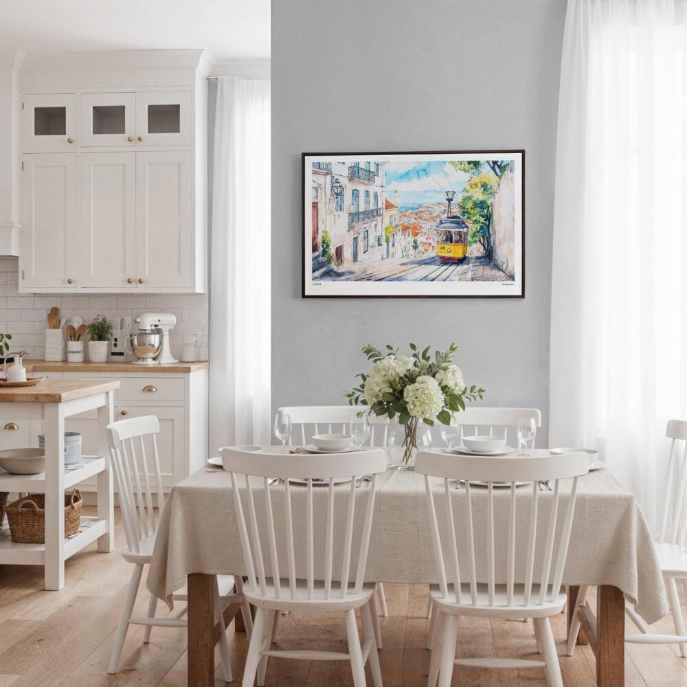 03 - Framed Lisbon Tram 28 Watercolor Art - Horizontal Canvas Print - Coastal Kitchen.jpg 03 - Framed Lisbon Tram 28 Watercolor Art - Horizontal Canvas Print - Coastal Kitchen.jpg