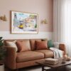 03 - Framed Lisbon Watercolor Art - Horizontal Art Print hanging in Boho Living Room - Horizontal.jpg
