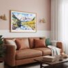 03 - Framed Maroon Bells Aspen CO Watercolor - Horizontal Art Print hanging in Boho Living Room.jpg